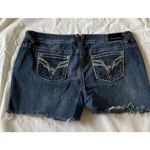 Vigoss Womens Distressed Denim Shorts Size 31 Blue Frayed Hem 98% Cotton